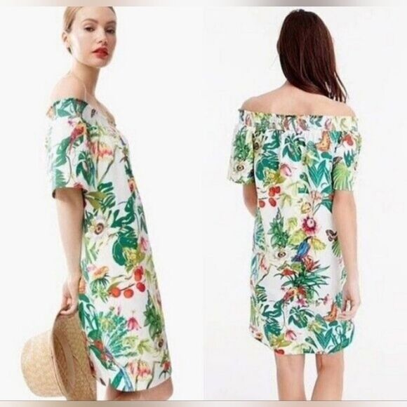 J. Crew Dresses & Skirts - J.Crew Ratti Into the Wild Jungle Dress Womens Off Shoulder Toucan Size 0.